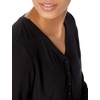 Amazon Essentials Women’s 3/4 Sleeve Button Popover Shirt, Loose-Fit V-Neck Blouse, Lightweight(Black)