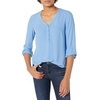 Amazon Essentials Women’s 3/4 Sleeve Button Popover Shirt, Loose-Fit V-Neck Blouse, Lightweight(French Blue)