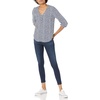 Amazon Essentials Women’s 3/4 Sleeve Button Popover Shirt, Loose-Fit V-Neck Blouse, Lightweight(Navy White Petal)