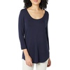Amazon Essentials Women’s 3/4 Sleeve Scoopneck Tunic Top, Pack of 2(Navy / Coral Pink)