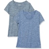 Amazon Essentials Women’s Active Quick Dry Tech Stretch Short-Sleeve V-Neck T-Shirt, Moisture-Wicking, Pack of 2(Black Heather/Navy Heather)