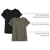 Amazon Essentials Women’s Active Quick Dry Tech Stretch Short-Sleeve V-Neck T-Shirt, Moisture-Wicking, Pack of 2(Black/Olive Space Dye)