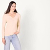 Amazon Essentials Women’s Cinched V-Neck Long Sleeve Slim-Fit Rib-Knit Stretchy T-Shirt, Pack of 2(Black/Blush)
