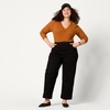 Amazon Essentials Women’s Cinched V-Neck Long Sleeve Slim-Fit Rib-Knit Stretchy T-Shirt, Pack of 2(Black/Caramel)