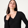 Amazon Essentials Women’s Cinched V-Neck Long Sleeve Slim-Fit Rib-Knit Stretchy T-Shirt, Pack of 2(Black/Caramel)