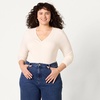 Amazon Essentials Women’s Cinched V-Neck Long Sleeve Slim-Fit Rib-Knit Stretchy T-Shirt, Pack of 2(Black/Eggshell White)