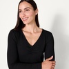 Amazon Essentials Women’s Cinched V-Neck Long Sleeve Slim-Fit Rib-Knit Stretchy T-Shirt, Pack of 2(Black/Eggshell White)