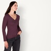 Amazon Essentials Women’s Cinched V-Neck Long Sleeve Slim-Fit Rib-Knit Stretchy T-Shirt, Pack of 2(Burgundy/Eggshell White)