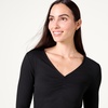 Amazon Essentials Women’s Cinched V-Neck Long Sleeve Slim-Fit Rib-Knit Stretchy T-Shirt, Pack of 2(Grey/Black)