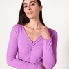 Amazon Essentials Women’s Cinched V-Neck Long Sleeve Slim-Fit Rib-Knit Stretchy T-Shirt, Pack of 2(Purple/White)