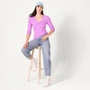 Amazon Essentials Women’s Cinched V-Neck Long Sleeve Slim-Fit Rib-Knit Stretchy T-Shirt, Pack of 2(Purple/White)