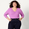 Amazon Essentials Women’s Cinched V-Neck Long Sleeve Slim-Fit Rib-Knit Stretchy T-Shirt, Pack of 2(Purple/White)
