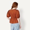 Amazon Essentials Women’s Cotton Sateen Relaxed-Fit Peplum Blouse(Brick Red)
