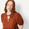 Amazon Essentials Women’s Cotton Sateen Relaxed-Fit Peplum Blouse(Brick Red)