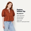 Amazon Essentials Women’s Cotton Sateen Relaxed-Fit Peplum Blouse(Brick Red)