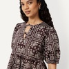 Amazon Essentials Women’s Cotton Sateen Relaxed-Fit Peplum Blouse(Dark Maroon Bandana Pattern)