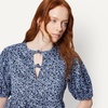 Amazon Essentials Women’s Cotton Sateen Relaxed-Fit Peplum Blouse(Navy Powder Blue Leafy Ditsy)