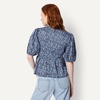 Amazon Essentials Women’s Cotton Sateen Relaxed-Fit Peplum Blouse(Navy Powder Blue Leafy Ditsy)