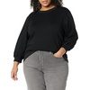 Amazon Essentials Women’s French Terry Fleece Crewneck Sweatshirt with Sleeve Detail, Three Quarter Sleeve, Loose Fit(Black)