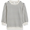 Amazon Essentials Women’s French Terry Fleece Crewneck Sweatshirt with Sleeve Detail, Three Quarter Sleeve, Loose Fit(Black White Stripe)