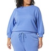 Amazon Essentials Women’s French Terry Fleece Crewneck Sweatshirt with Sleeve Detail, Three Quarter Sleeve, Loose Fit(Blue)