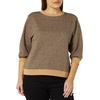 Amazon Essentials Women’s French Terry Fleece Crewneck Sweatshirt with Sleeve Detail, Three Quarter Sleeve, Loose Fit(Camel Micro Cheetah)
