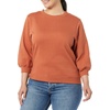 Amazon Essentials Women’s French Terry Fleece Crewneck Sweatshirt with Sleeve Detail, Three Quarter Sleeve, Loose Fit(Caramel)
