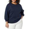 Amazon Essentials Women’s French Terry Fleece Crewneck Sweatshirt with Sleeve Detail, Three Quarter Sleeve, Loose Fit(Navy)
