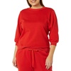 Amazon Essentials Women’s French Terry Fleece Crewneck Sweatshirt with Sleeve Detail, Three Quarter Sleeve, Loose Fit(Red)