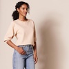 Amazon Essentials Women’s French Terry Fleece Crewneck Sweatshirt with Sleeve Detail, Three Quarter Sleeve, Loose Fit(Warm Beige)