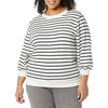 Amazon Essentials Women’s French Terry Fleece Crewneck Sweatshirt with Sleeve Detail, Three Quarter Sleeve, Loose Fit(White Black Stripe)