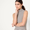 Amazon Essentials Women’s Mock-Neck Slim-Fit Ribbed Knit Cotton Sleeveless Top, Pack of 2(Black/French Stripe)