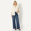 Amazon Essentials Women’s Modern Oversized-Fit Cropped Denim Button-Down Shirt, Lightweight Chambray, Point Collar(Ecru)