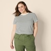 Amazon Essentials Women’s Regular Fit 100% Cotton Crewneck Short Sleeve T-Shirt(Eggshell White Black French Stripe)