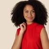 Amazon Essentials Women’s Regular-Fit Cap Sleeve Mock Neck Sweater Top(Bright Poppy Red)