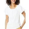 Amazon Essentials Women’s Regular-Fit Short Flutter Cape Sleeve Crewneck T-Shirt(White)