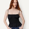 Amazon Essentials Women’s Regular-Fit Smocked Cotton Stretch Poplin Tank(Black)