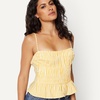 Amazon Essentials Women’s Regular-Fit Smocked Cotton Stretch Poplin Tank(Golden Yellow Even Stripe)
