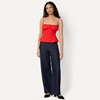 Amazon Essentials Women’s Regular-Fit Smocked Cotton Stretch Poplin Tank(Red)