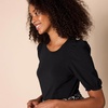 Amazon Essentials Women’s Regular-Fit Twist Puff Sleeve Crewneck T-Shirt(Black)