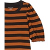 Amazon Essentials Women’s Regular-Fit Twist Puff Sleeve Crewneck T-Shirt(Black Brown Placed Stripe)