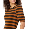 Amazon Essentials Women’s Regular-Fit Twist Puff Sleeve Crewneck T-Shirt(Dark Camel/Black – Even Stripe)