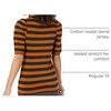 Amazon Essentials Women’s Regular-Fit Twist Puff Sleeve Crewneck T-Shirt(Dark Camel/Black – Even Stripe)