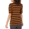 Amazon Essentials Women’s Regular-Fit Twist Puff Sleeve Crewneck T-Shirt(Dark Camel/Black – Even Stripe)