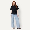Amazon Essentials Women’s Relaxed-Fit Linen Blend Wide Sleeve Shirt with Adjustable Waist(Black)