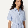 Amazon Essentials Women’s Relaxed-Fit Linen Blend Wide Sleeve Shirt with Adjustable Waist(Blue White Even Stripe)
