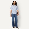 Amazon Essentials Women’s Relaxed-Fit Linen Blend Wide Sleeve Shirt with Adjustable Waist(Blue White Even Stripe)