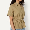 Amazon Essentials Women’s Relaxed-Fit Linen Blend Wide Sleeve Shirt with Adjustable Waist(Tan)