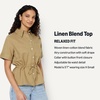 Amazon Essentials Women’s Relaxed-Fit Linen Blend Wide Sleeve Shirt with Adjustable Waist(Tan)