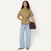 Amazon Essentials Women’s Relaxed-Fit Linen Blend Wide Sleeve Shirt with Adjustable Waist(Tan)
